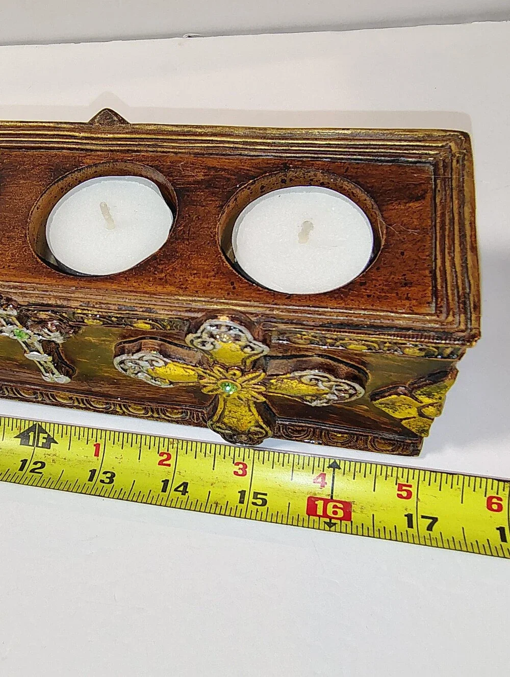 7 Cavity TeaLight Faux Wood Crosses Candle Holder Religious Centerpiece 17